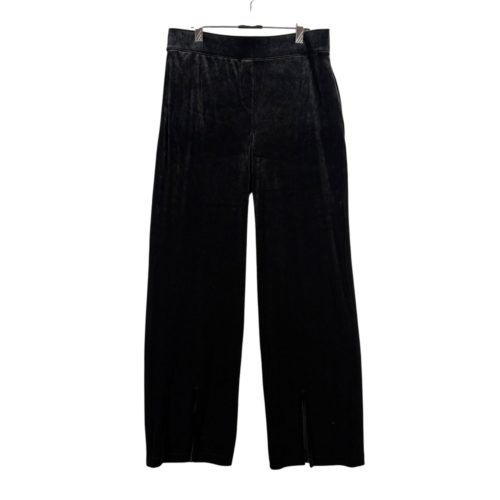 Spanx Velvet Split Hem Wide Leg Pants Size XL Black Pull On High Rise Luxe